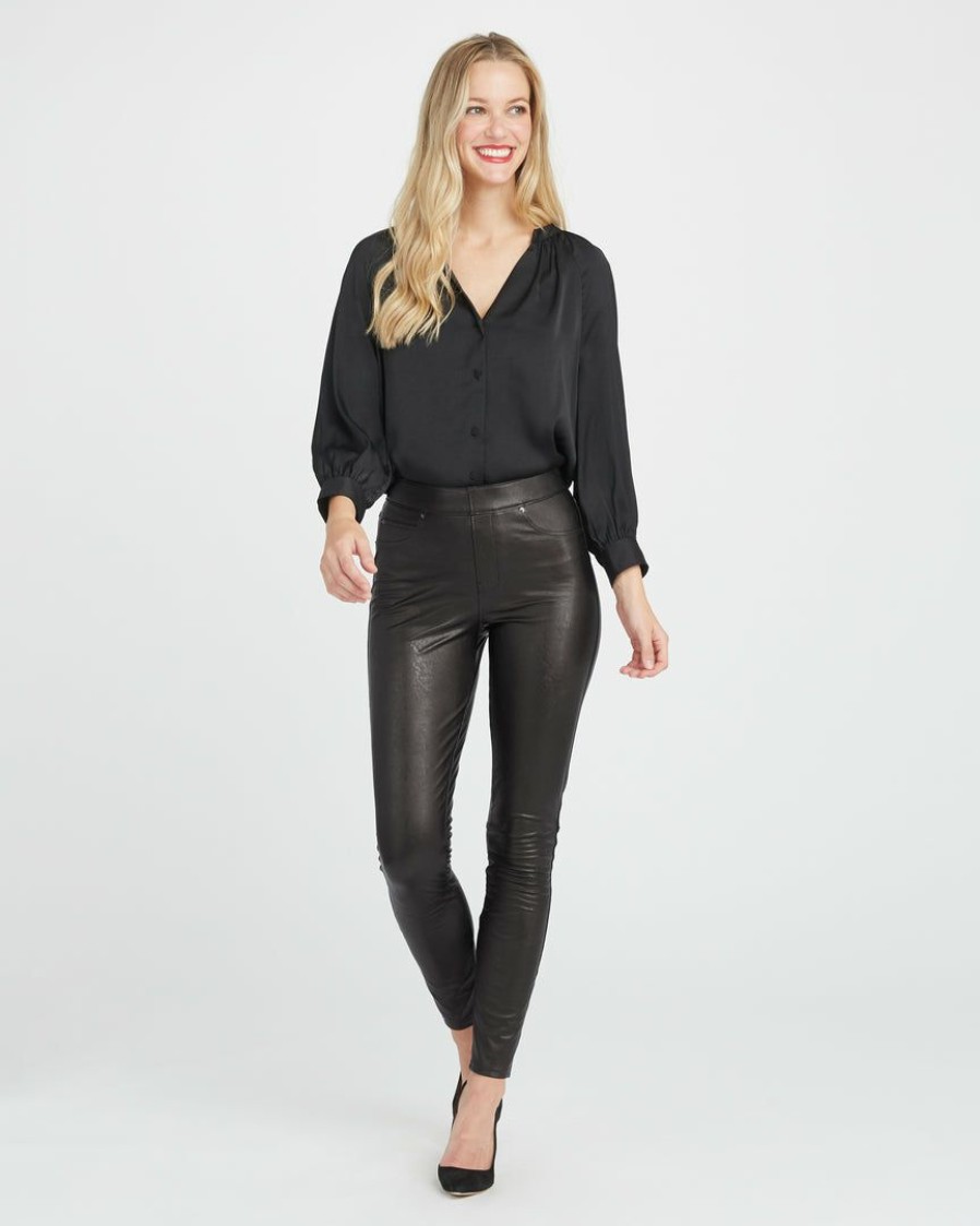 Clothing Spanx | Spanx Leather-Like Ankle Skinny Pant Best Sellers Noir Black