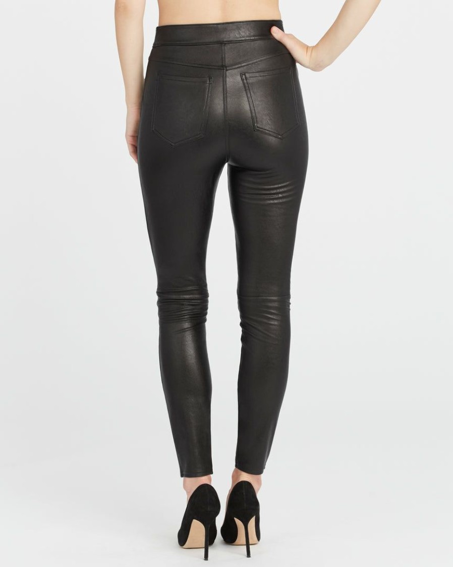 Clothing Spanx | Spanx Leather-Like Ankle Skinny Pant Best Sellers Noir Black