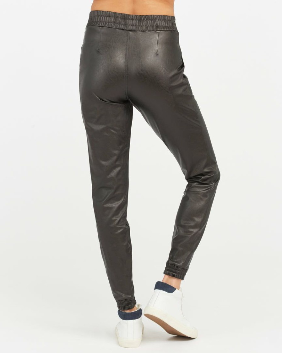 Clothing Spanx | Spanx Leather-Like Jogger Noir Black