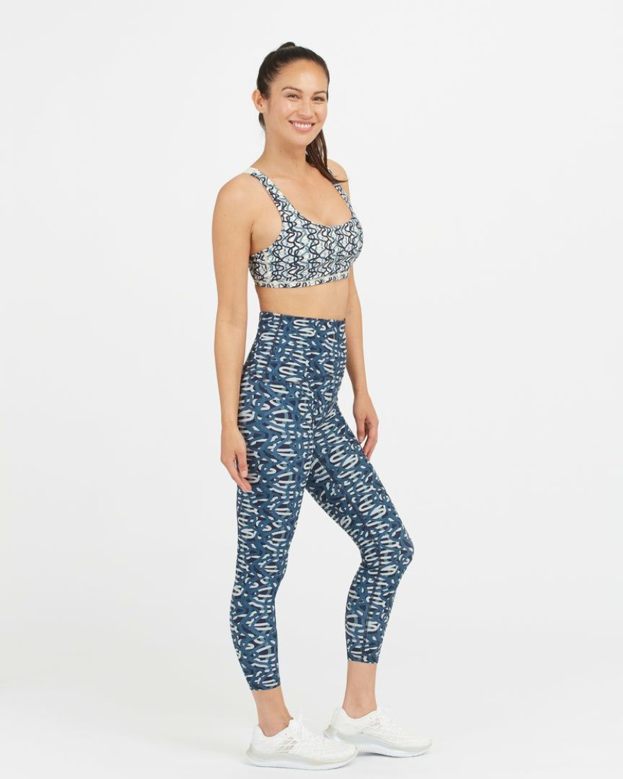 Clothing Spanx | Spanx Booty Boost Illuminate-Her Active 7/8 Leggings, Hillary Howorth Art Making Waves Navy