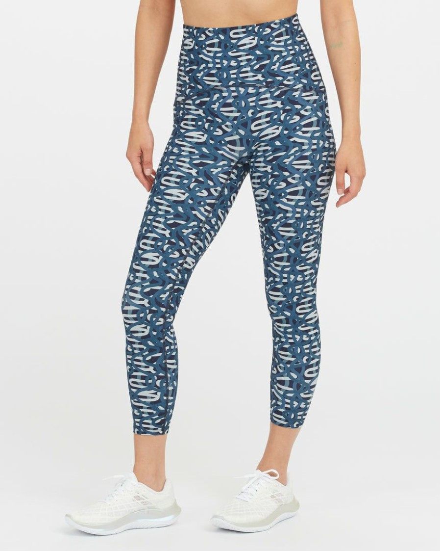 Clothing Spanx | Spanx Booty Boost Illuminate-Her Active 7/8 Leggings, Hillary Howorth Art Making Waves Navy