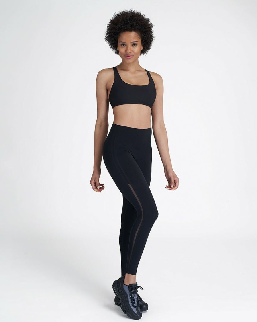 Clothing Spanx | Spanx Every.Wear Active Mesh Side Stripe Leggings Very Black