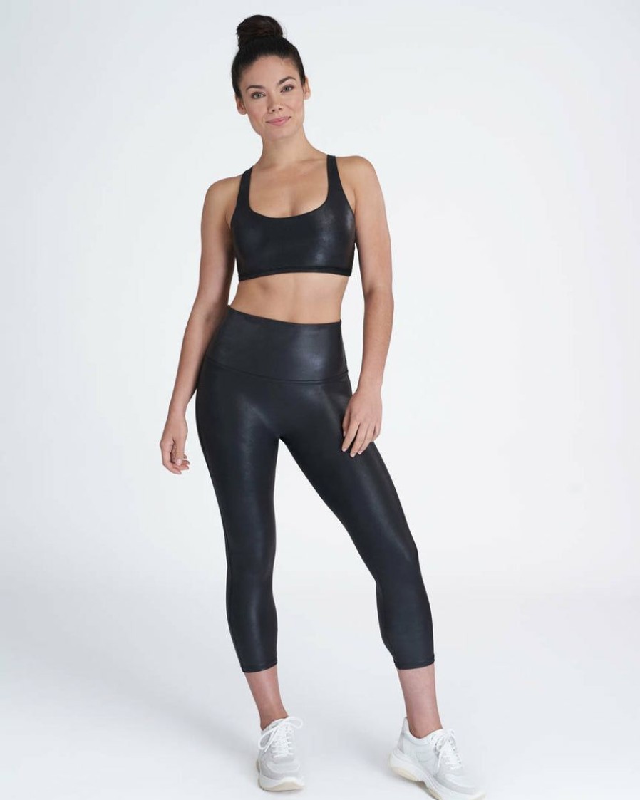 Clothing Spanx | Spanx Faux Leather Active Cropped Leggings Very Black