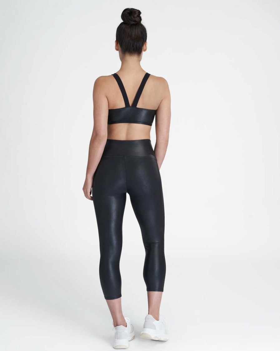 Clothing Spanx | Spanx Faux Leather Active Cropped Leggings Very Black