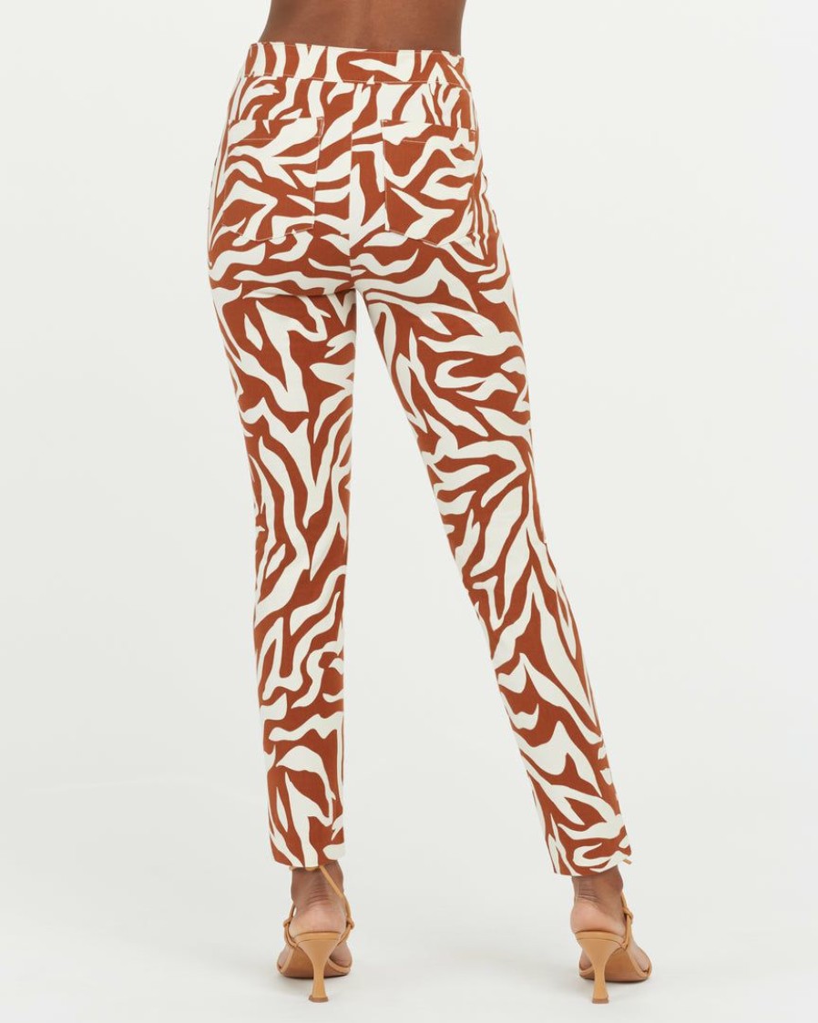 Clothing Spanx | Spanx New On-The-Go Printed Ankle Slim Straight Pant Clay Zebra Stripe