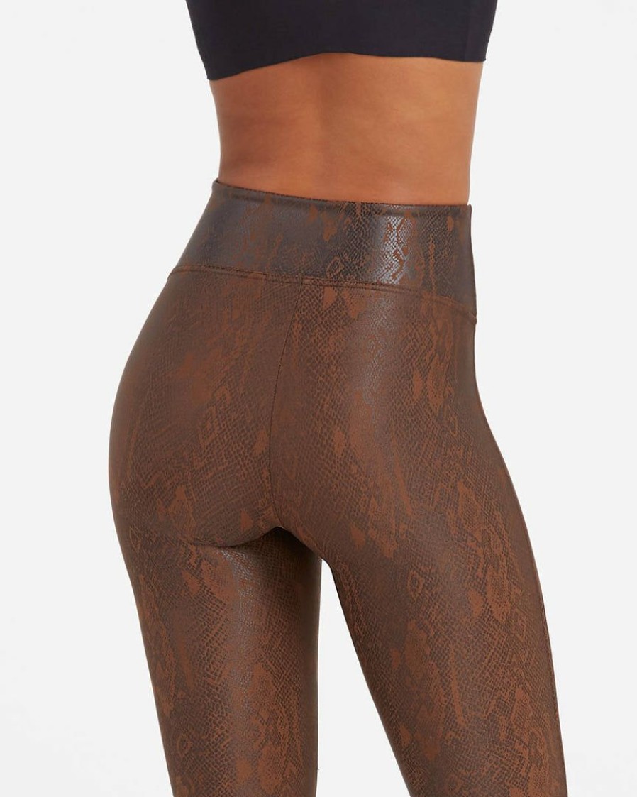 Clothing Spanx | Spanx Faux Leather Snakeskin Leggings Brown Snakeskin