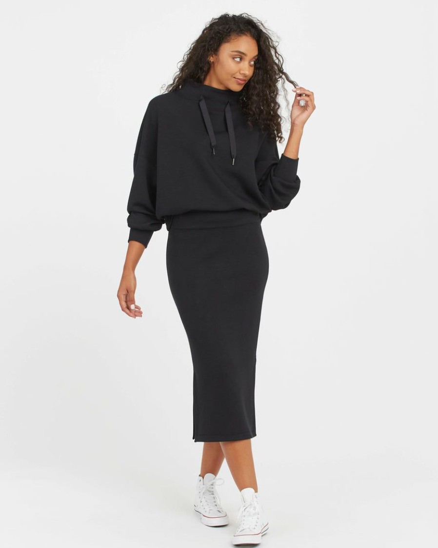 Clothing Spanx | Spanx Airessentials Midi Skirt Comfy Essentials Very Black