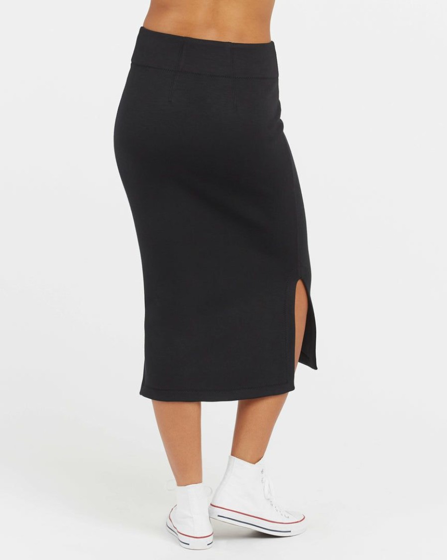 Clothing Spanx | Spanx Airessentials Midi Skirt Comfy Essentials Very Black