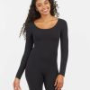 Clothing Spanx | Spanx Luxe Essentials Long Sleeve Mid-Thigh Bodysuit Clothing Very Black