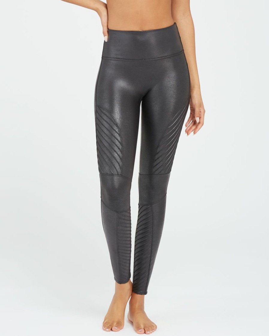 Clothing Spanx | Spanx The Inseam Shop Faux Leather Moto Leggings Very Black