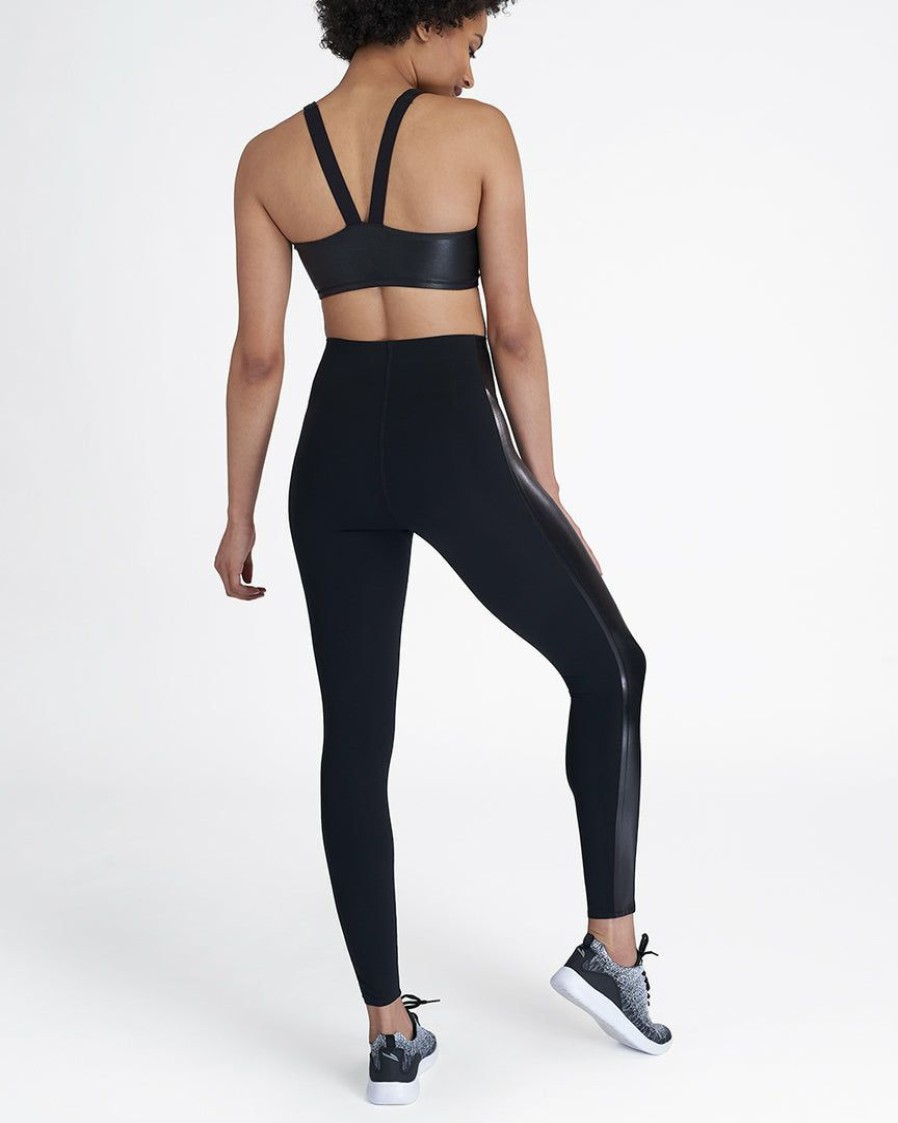 Clothing Spanx | Spanx Every.Wear Gloss Side Stripe Leggings Very Black