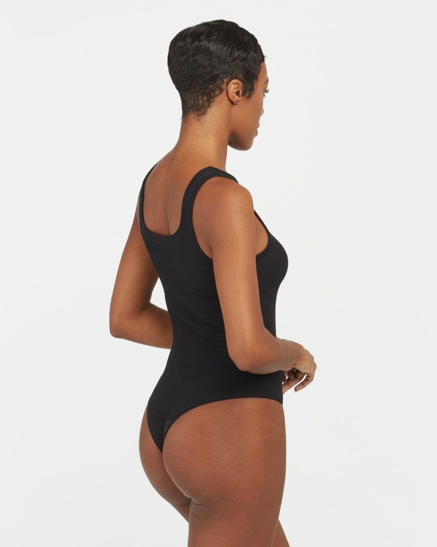 Clothing Spanx | Spanx Ecocare Ribbed Seamless Tank Thong Bodysuit Clothing