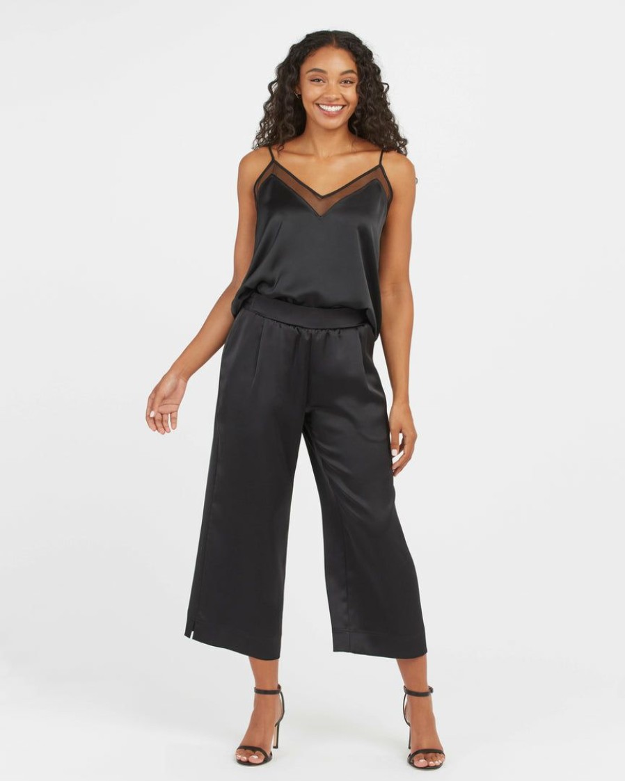 Clothing Spanx | Spanx Satin Cropped Wide Leg Pant Clothing Classic Black