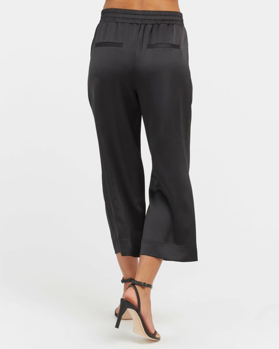 Clothing Spanx | Spanx Satin Cropped Wide Leg Pant Clothing Classic Black