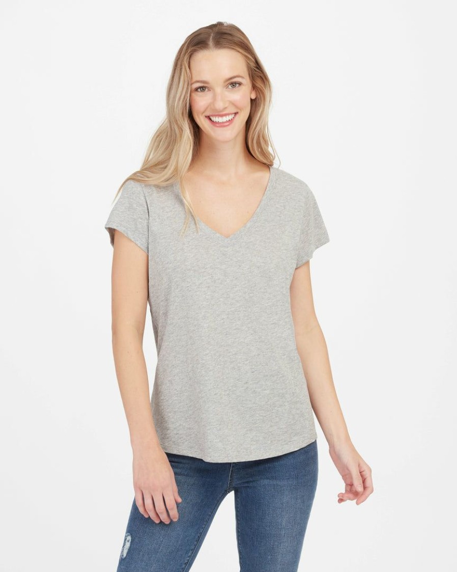 Clothing Spanx | Spanx Pima Cotton V-Neck Tee