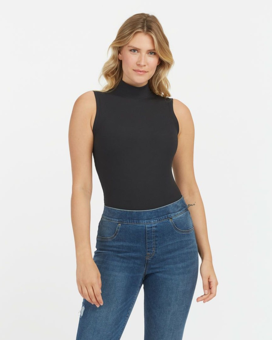 Clothing Spanx | Spanx New Suit Yourself Ribbed Mock Neck Sleeveless Bodysuit