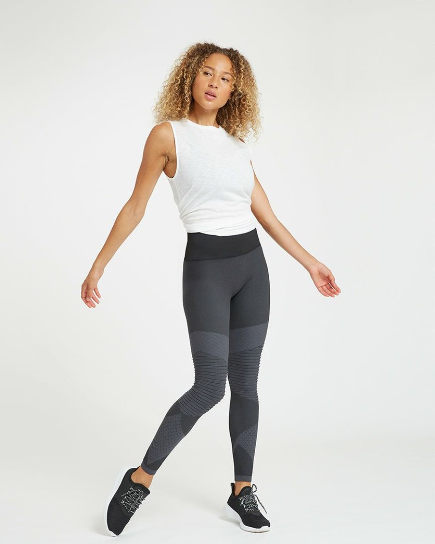 Clothing Spanx | Spanx Look At Me Now Seamless Moto Leggings Comfy Essentials Very Black