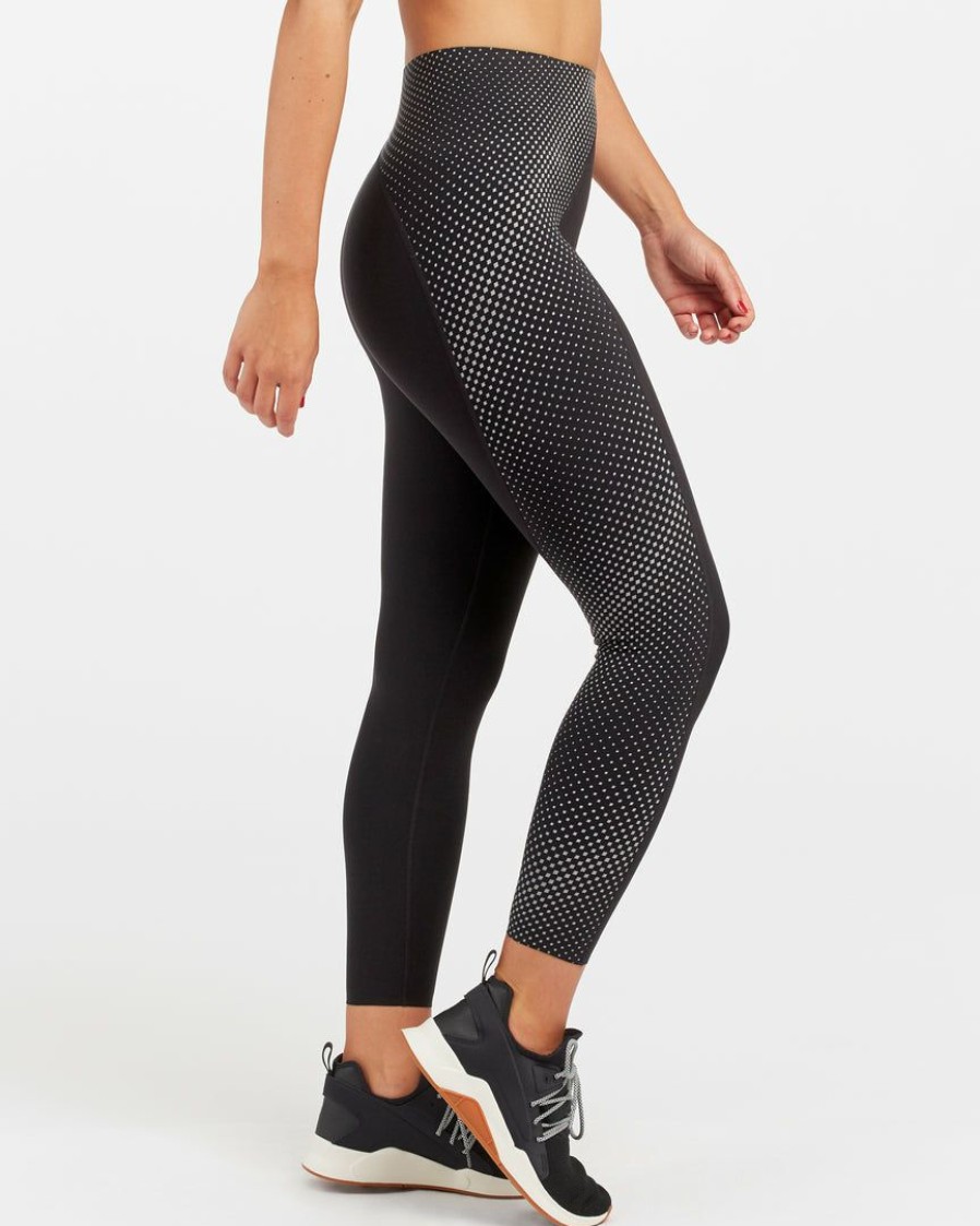 Clothing Spanx | Spanx Every.Wear Reflective 7/8 Leggings Very Black/Silver