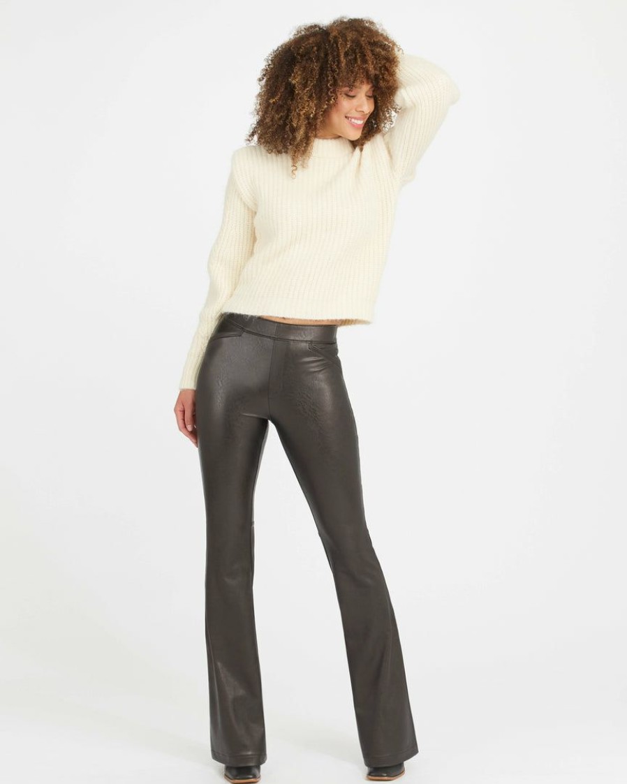 Clothing Spanx | Spanx Leather-Like Flare Pant New Noir Black