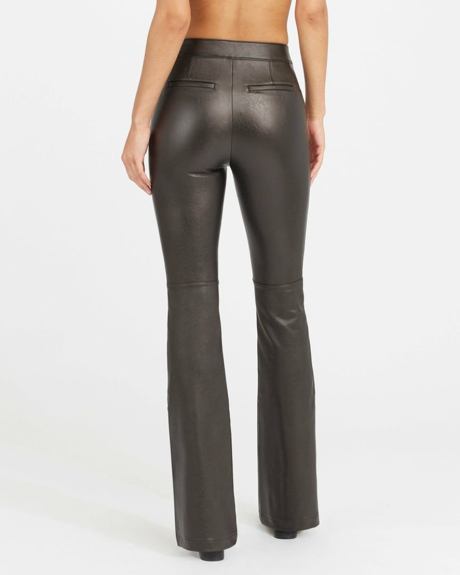 Clothing Spanx | Spanx Leather-Like Flare Pant New Noir Black