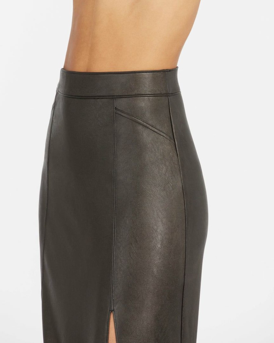 Clothing Spanx | Spanx New Leather-Like Midi Skirt Noir Black