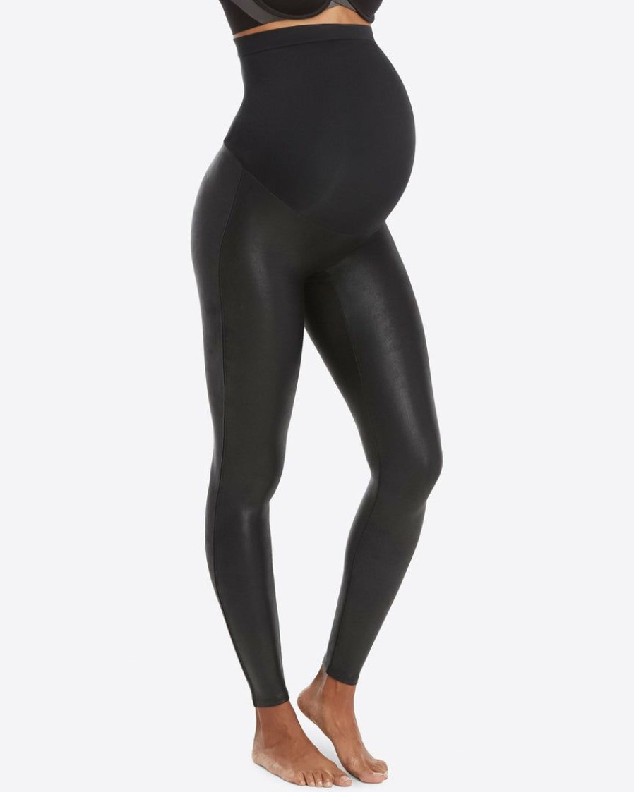 Clothing Spanx | Spanx Mama Faux Leather Leggings Comfy Essentials Very Black